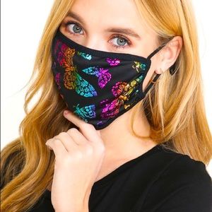 2-Layer Black Holographic Butterfly USA Face Mask